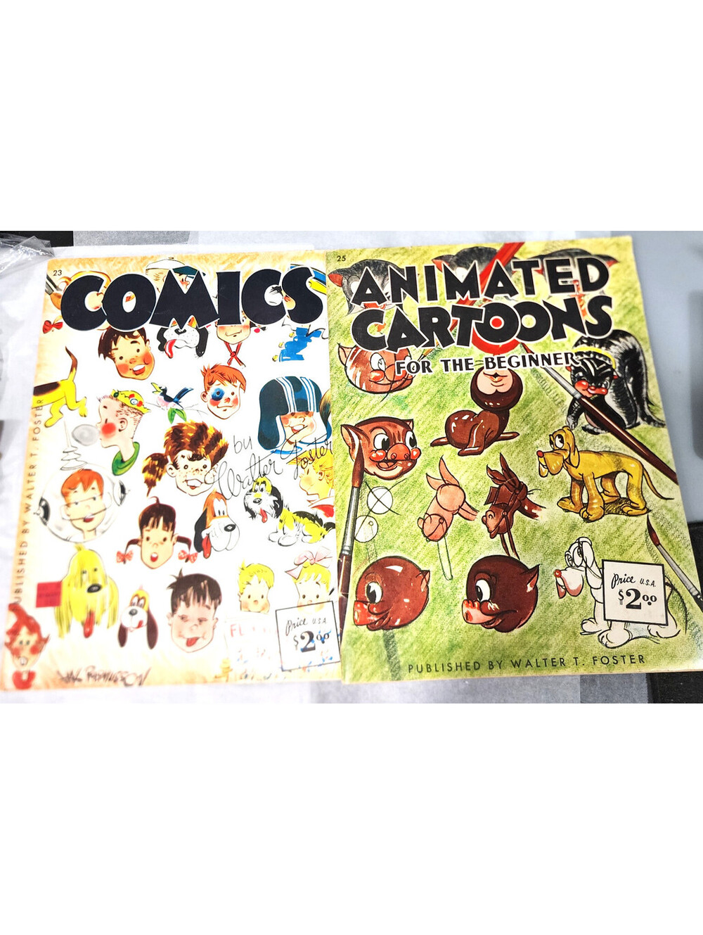 Vintage Lot of 2 Animated Cartoons for the Beginner + Comics Walter T. Foster